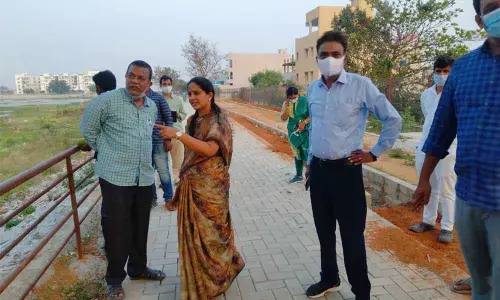 Mayor Dr Sirisha inspecting the progress of Vinayaka Sagar works in Tirupati on Friday