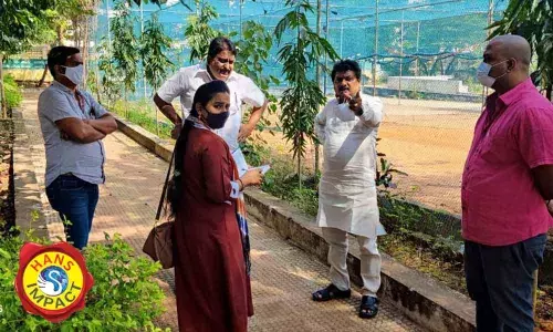 Ward corporator B Ramana and engineering officials examining the Sitarama Raju Nagar park in Visakhapatnam