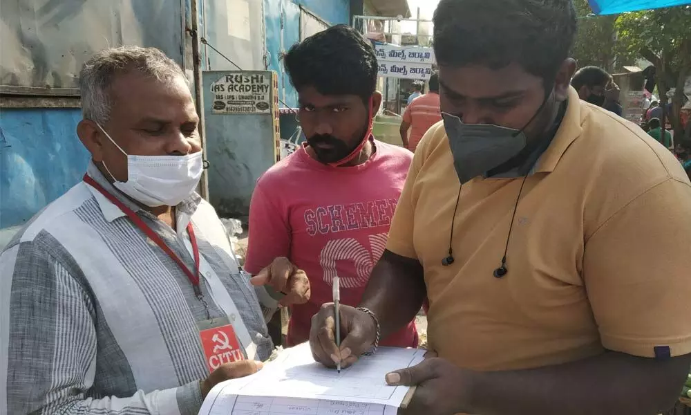 CITU and JAC leaders collecting signatures to save VSP in Visakhapatnam on Sunday