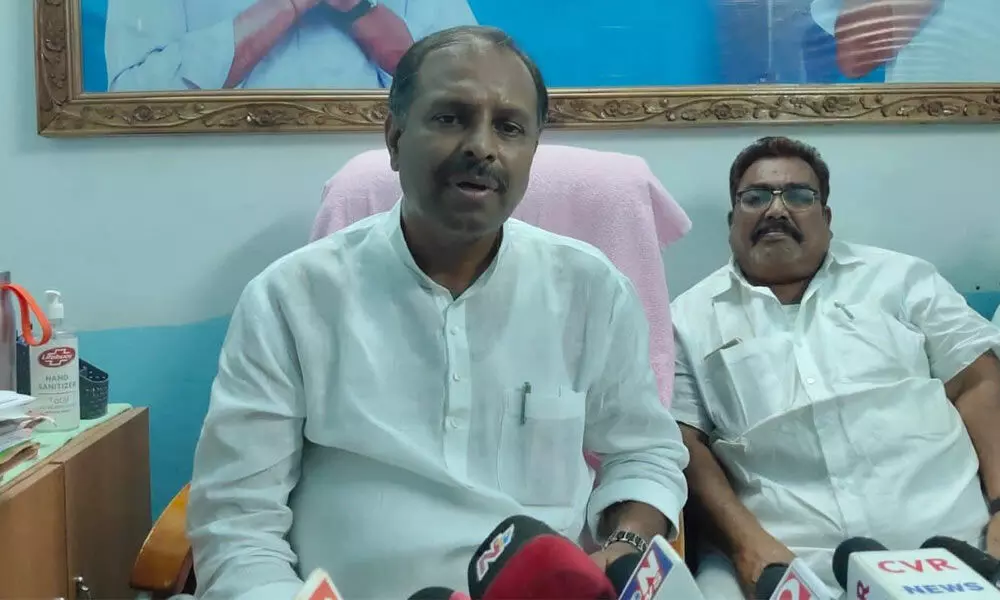 Chief Whip and MLA G Srikanth Reddy addressing the media in Rayachoti  on Sunday