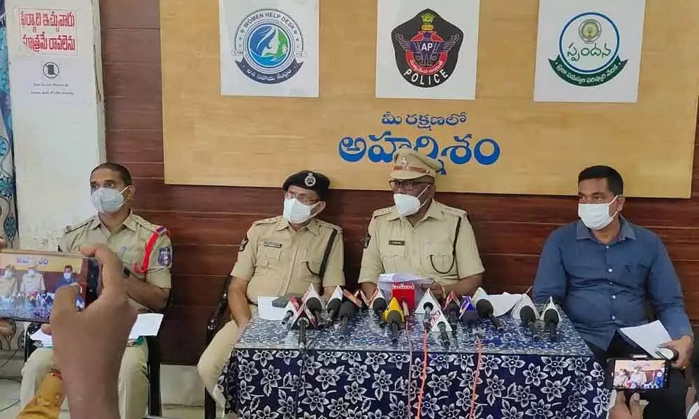 DCP K Baburao addressing the media at Two-Town police station in Vijayawada on Monday