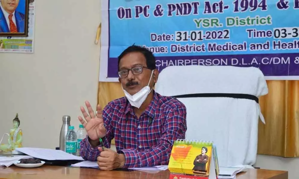 DM&HO Dr Nagaraju addressing at the District-level Advisory Committee meeting on PC&PNDT in Kadapa on Monday