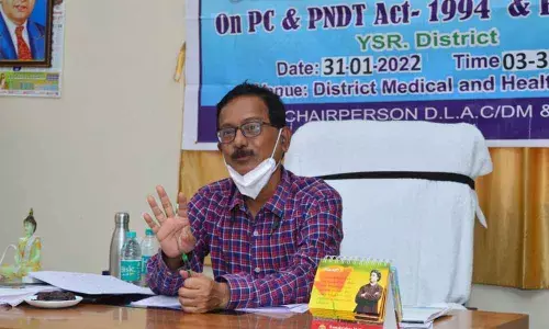 DM&HO Dr Nagaraju addressing at the District-level Advisory Committee meeting on PC&PNDT in Kadapa on Monday