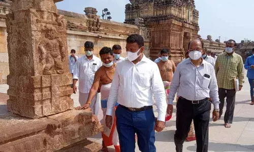 TTD JEO Veerabrahmam inspecting the ongoing development works at Sri Kodanda Rama Swamy  temple in Vontimitta on Monday