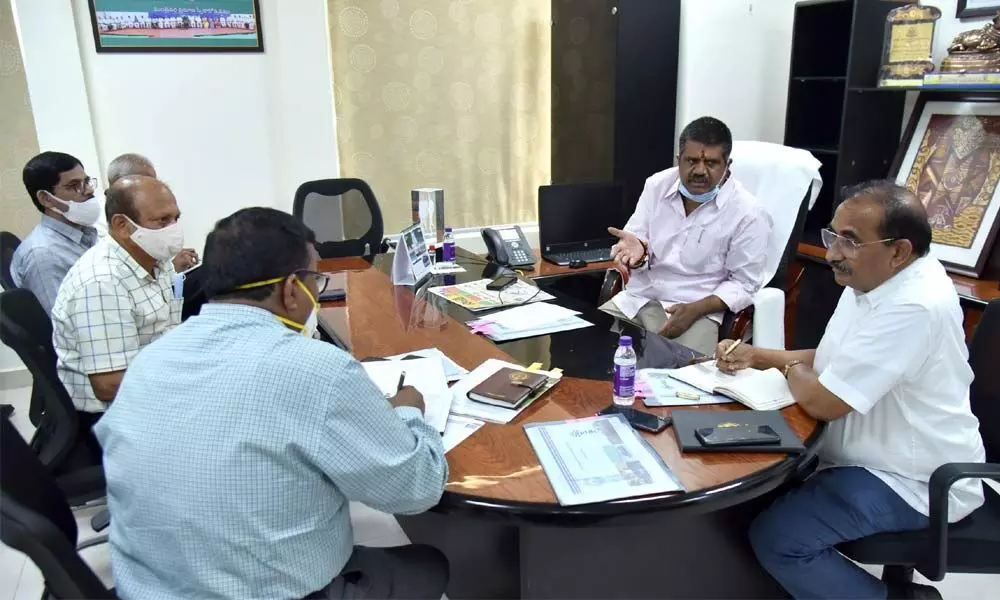 Tourism Minister Muttamsetti Srinivasa Rao speaking at a review meeting on tourism at Secretariat in Velagapudi on Tuesday