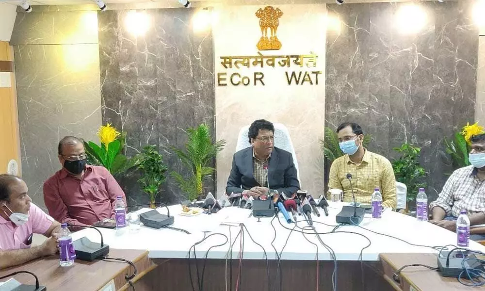 Divisional Railway Manager, Waltair, Anup Satpathy briefing media in Visakhapatnam on Thursday