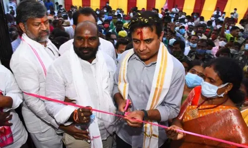 Minister KT Rama Rao launching development works in Sircilla on Thursday