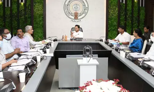 Chief Minister YS Jagan Mohan Reddy reviews school education at his camp office in Tadepalli on Thursday
