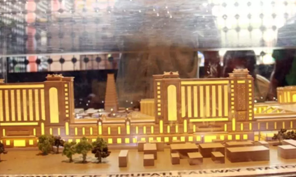 The miniature model of Tirupati station development plan finalised earlier