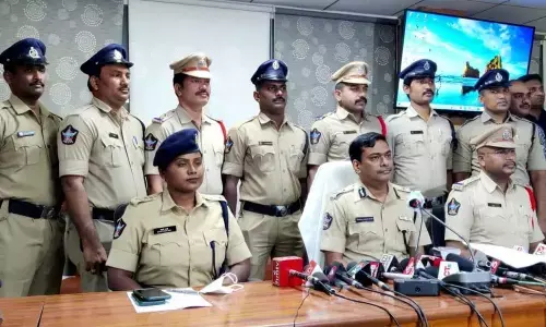 Commissioner of Police Manish Kumar Sinha at a media conference in Visakhapatnam on Saturday