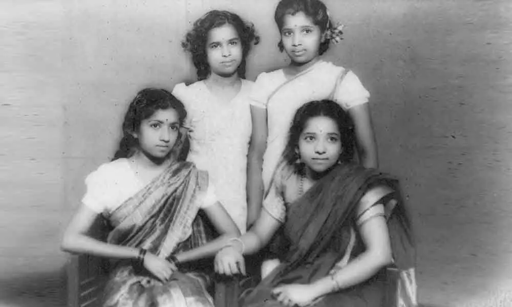 A young Lata Mangeshkar with her sisters...  Usha, Meena and Asha