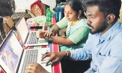 Dinesh SP and his wife Janaganandhini Ramasamy.