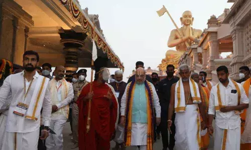 Union Home Minister Amit Shah participates in Ramanujacharaya Sahasrabdi Utsav in Hyderabad on Tuesday