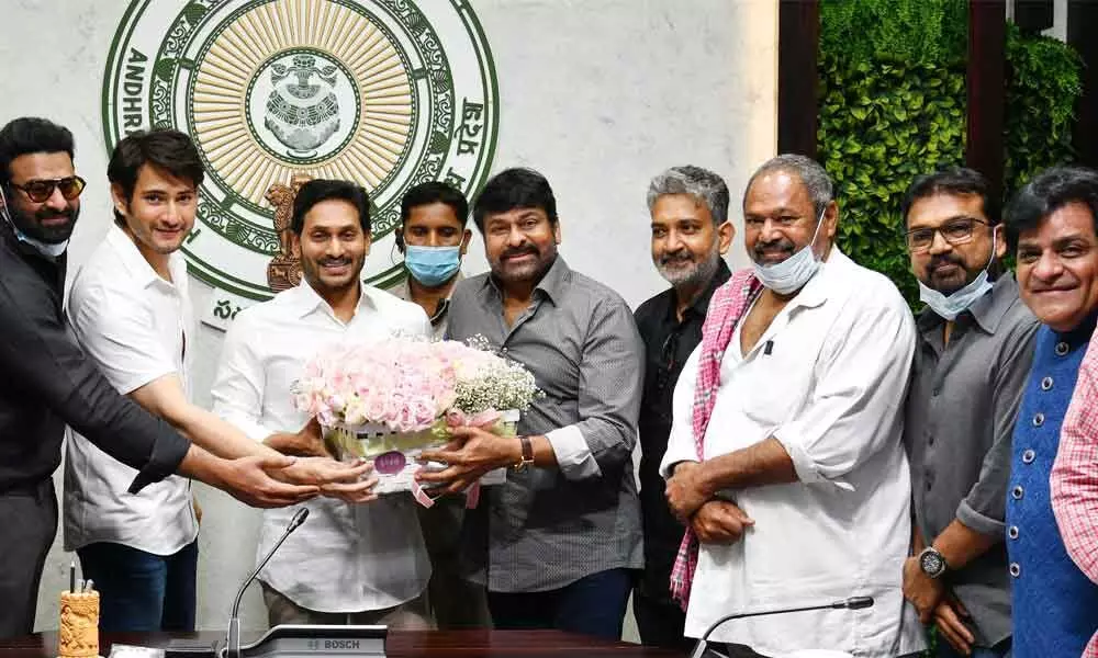 Film industry bigwigs meet Chief Minister YS Jagan Mohan Reddy in Tadepalli on Thursday