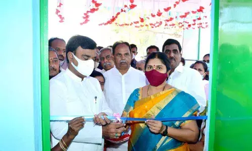 Deputy Chief Minister Amzath Basha inaugurating Dwcra Community Hall at Sastrynagar in Kadapa on Thursday.