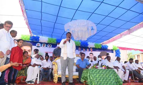Tourism Minister M Srinivasa Rao at the foundation stone-laying ceremony in Bheemili on Thursday