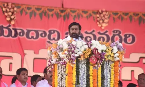 Minister for Energy G Jagadish Reddy addressing the public at a public meeting held at Raigiri on Saturday