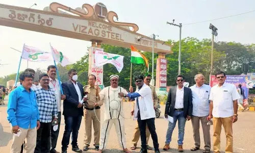 Protesters playing a drama in Visakhapatnam on Saturday