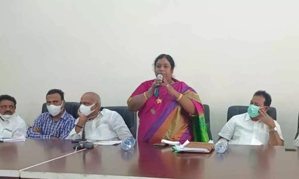 ZP chairperson Kathera Henry Christina addressing a meeting in Guntur on Sunday