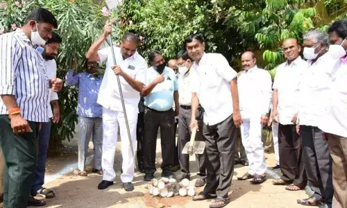 Mayor Y Sunil Rao launching development works in Karimnagar on Monday