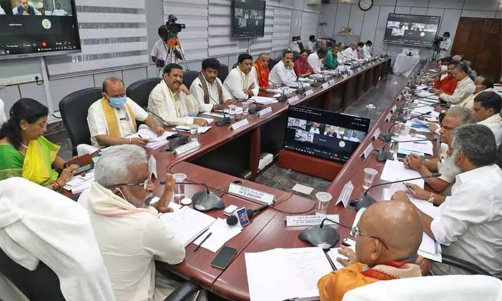 TTD Trust Board meets with chairman Y V Subba Reddy in chair, at Annamayya Bhavan at Tirumala on Thursday