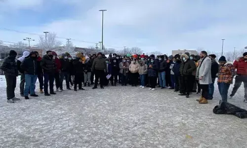 Victimised students staging a rally highlighting their plight