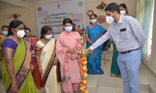 State Medical and Health, Family Welfare Commissioner Katamaneni Bhaskar inaugurating State-level Nurse Practitioners Midwifery training programme in Guntur on Thursday