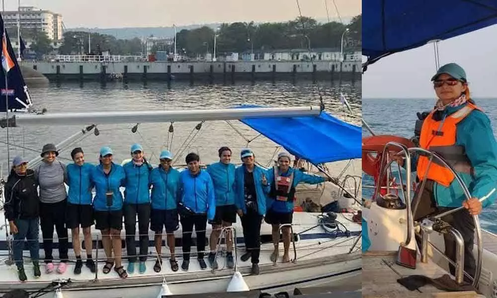 The crew of the first-ever offshore all-women officers sailing expedition ‘Chennai-Visakhapatnam-Chennai’