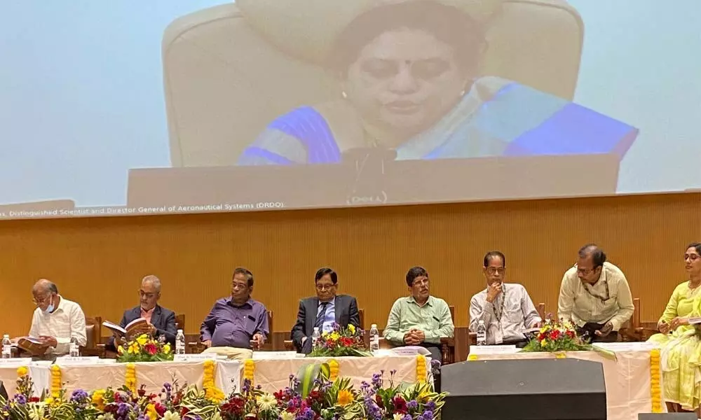 Director General of Aeronautical Systems of DRDO Dr Tessy Thomas addressing the Fourth Research Day celebrations at SRM-AP University at Neerukonda in Amaravati on Saturday