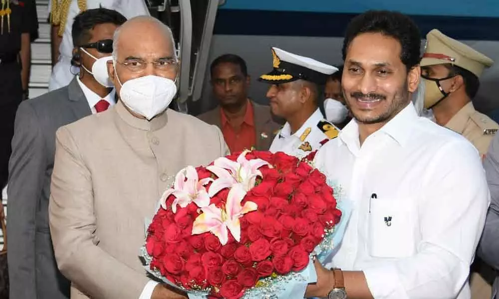YS Jagan arrives at INS Dega in Visakhapatnam to welcome President Ram Nath Kovind