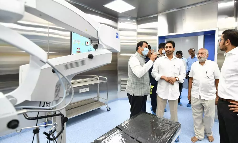 Chief Minister Y S Jagan Mohan Reddy  inspects the modern medical equipment after inaugurating Pushpagiri Vitreo Retina Eye Institute in Kadapa  on Sunday