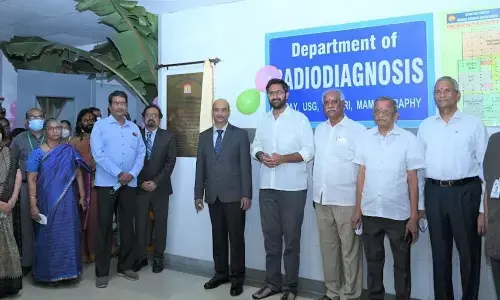 GITAM president M Sribharath and Vice-Chancellor K Sivaramakrishna and others at the launch of the radiodiagnosis department in Visakhapatnam on Sunday