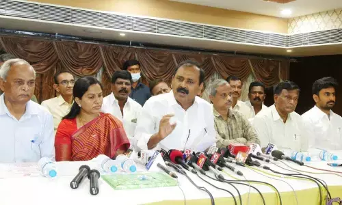 MLA B Karunakar Redy addressing the media in Tirupati on Sunday regarding the 892nd Formation Day celebrations of the pilgrim city. Mayor Dr R Sirisha and others are seen.
