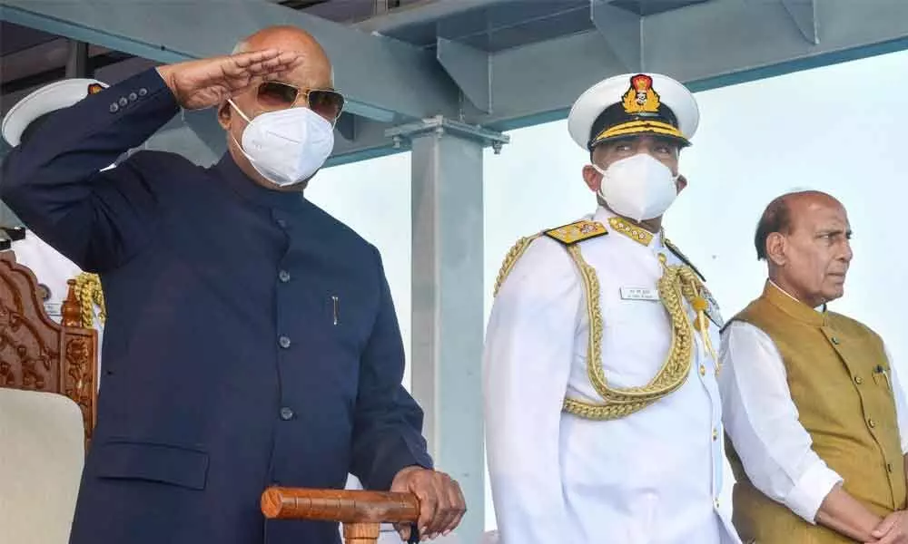 President Ram Nath Kovind at the Presidential Fleet Review-2022 in Visakhapatnam on Monday.
