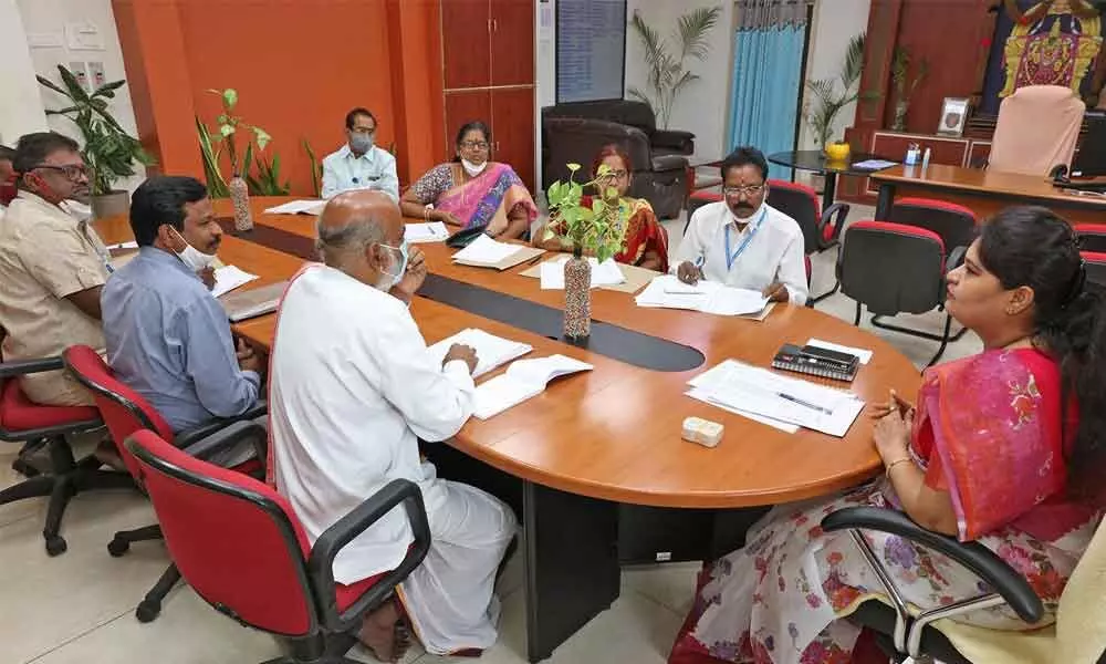 TTD Joint Executive Officer Sada Bhargavi holds a meeting with heads of TTD educational institutions on improving performance, in Tirupati on Monday