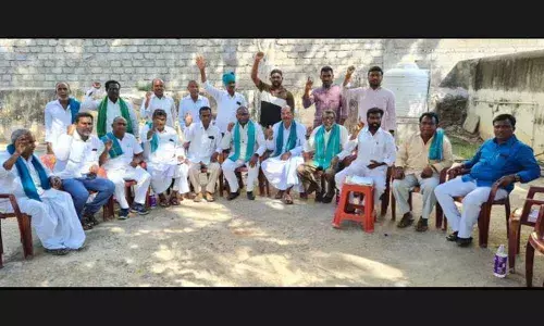 The leaders of different farmers organisations holding a meeting in Jagtial on Monday
