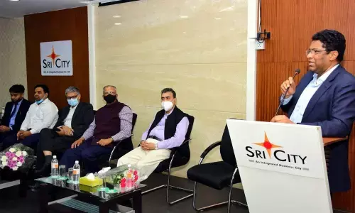 Sri City MD Ravindra Sannareddy speaking at the meeting on Tuesday