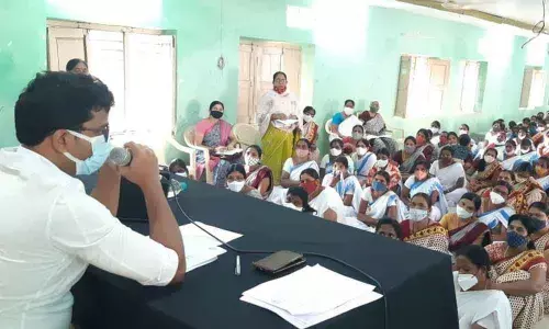 District Collector P Uday Kumar addressing the health workers Nagarkurnool on Tuesday