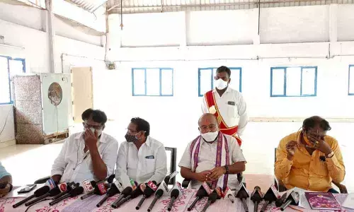 Lord Rama temple EO B Shivaji speaking to media people on Tuesday in his office at the Temple.