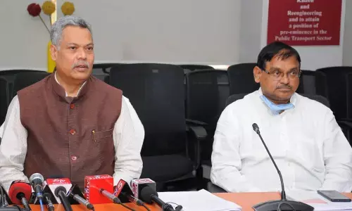 APSRTC vice-chairman and managing director Ch Dwaraka Tirumaka Rao and officials addressing the press conference at RTC Bhavan in Vijayawada on Tuesday APSRTC vice-chairman and managing director Ch Dwaraka Tirumaka Rao and officials addressing the press conference at RTC Bhavan in Vijayawada on Tuesday