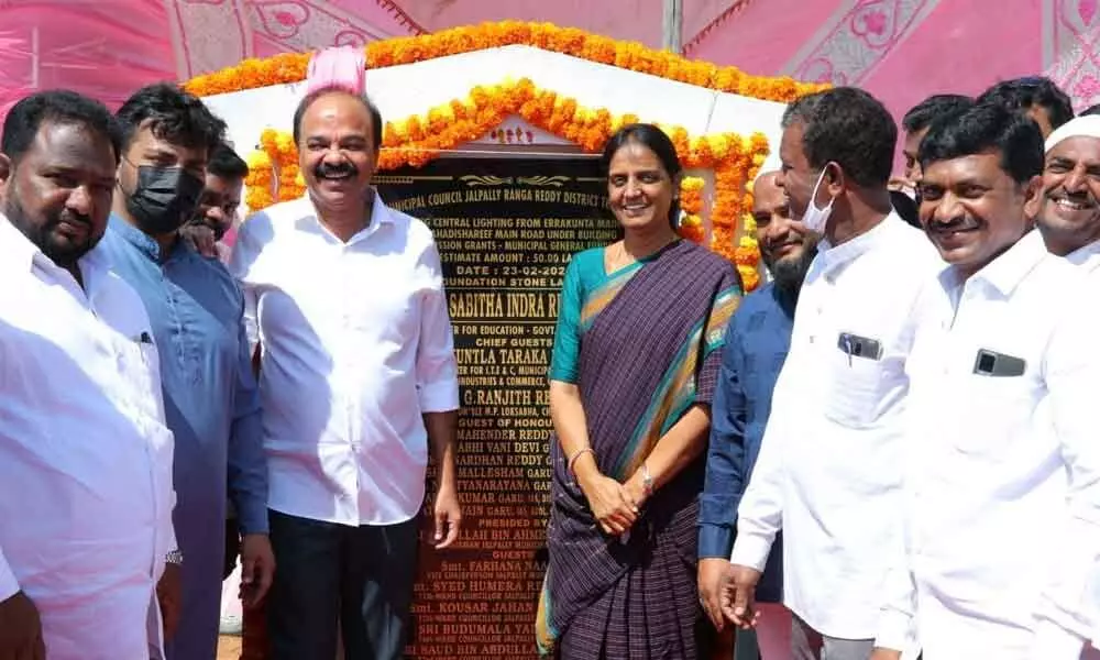Education Minister Sabitha Indra Reddy lays stone for central lightning and launches nala expansion works