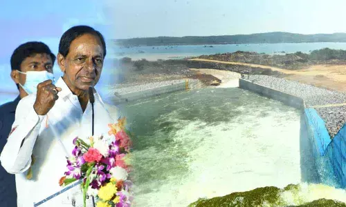Chief Minister K Chandrashekar Rao addressing a meeting after dedicating Mallanna Sagar to the people of Telangana on Wednesday