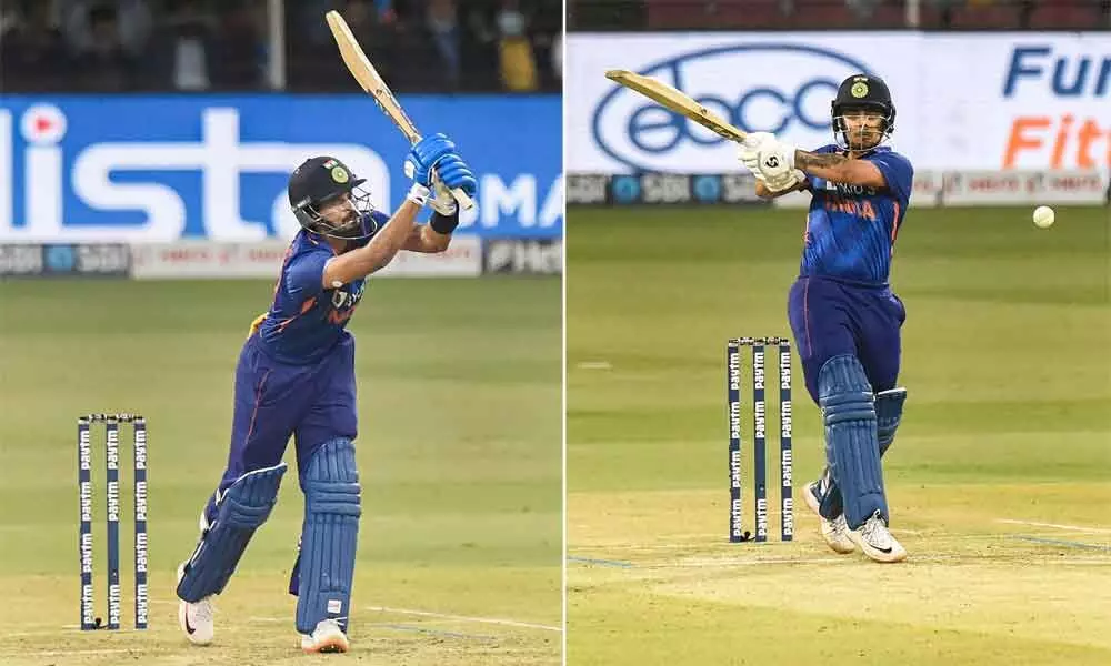 Indian batsman Shreyas Iyer plays a shot (Left); India’s Ishan Kishan plays a shot during the 1st T20 against Sri Lanka, at Bharat Ratna Shri Atal Bihari Vajpayee Ekana cricket stadium, in Lucknow on Thursday (Right)