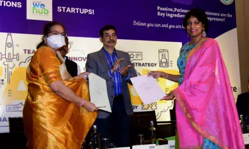 Jayesh Ranjan, Principal Secretary, Telangana IT Dept, disbursing  seed fund to the startups of AIC ALEAP WE-HUB in Hyderabad on Thursday