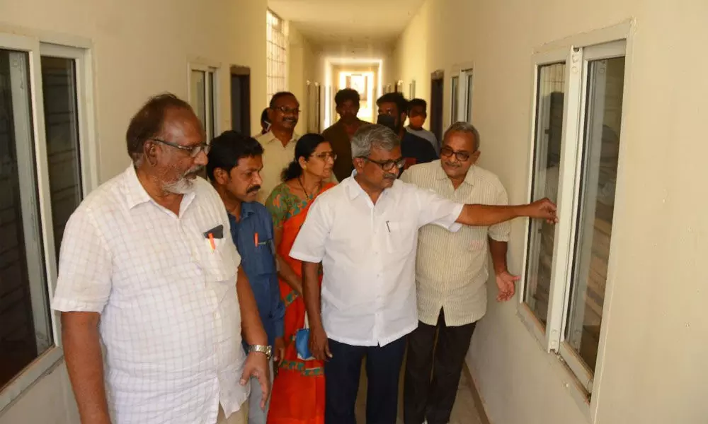 APUCF members visiting the TIDCO houses at Jakkampudi on the outskirts of Vijayawada city on Friday
