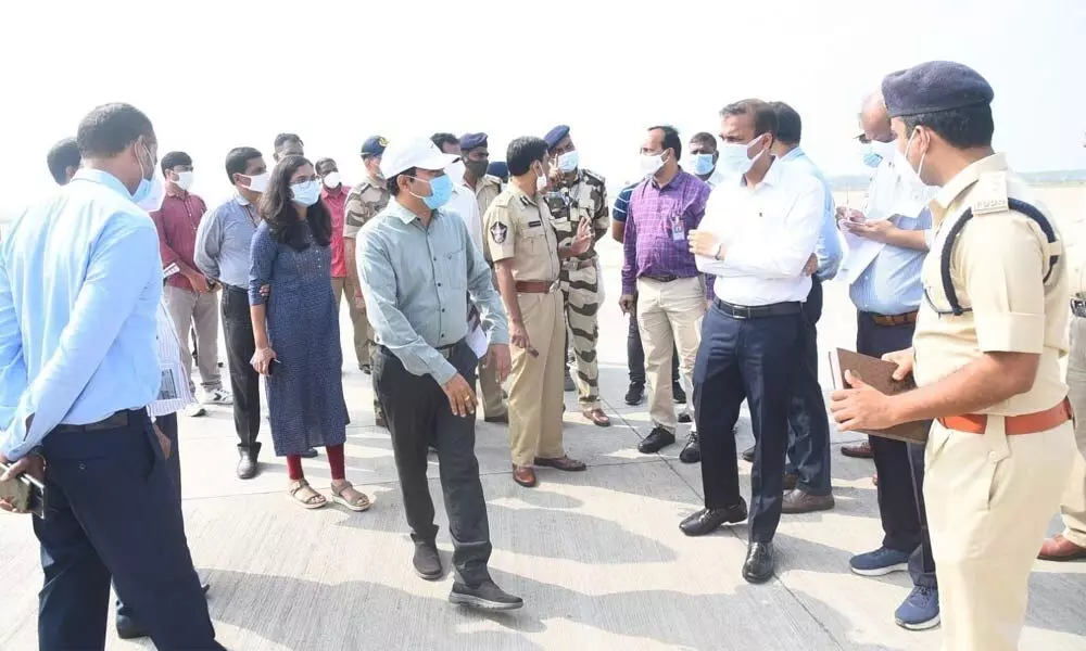 District Collector A Mallikarjuna, Visakhapatnam City Police Commissioner Manish Kumar Sinha checking security arrangements made at beach road in Visakhapatnam on Friday