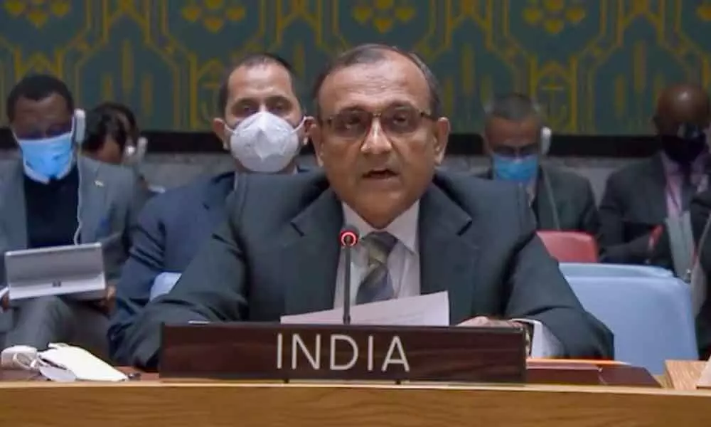 Ambassador of India to United Nations TS Tirumurti speaks during the UNSC meeting, in New York. India abstained on a US-sponsored United Nations Security Council resolution that deplores in the strongest terms Russias aggression against Ukraine