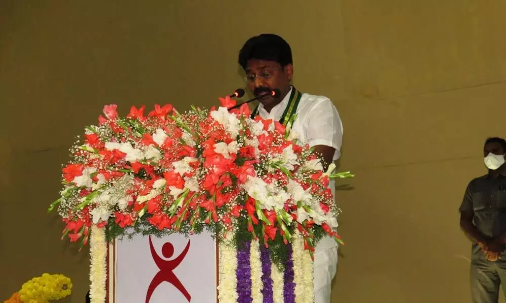 Education Minister A Suresh addressing at the 5th Convocation of RGUKT at IIIT Campus in Idupulapaya on Saturday