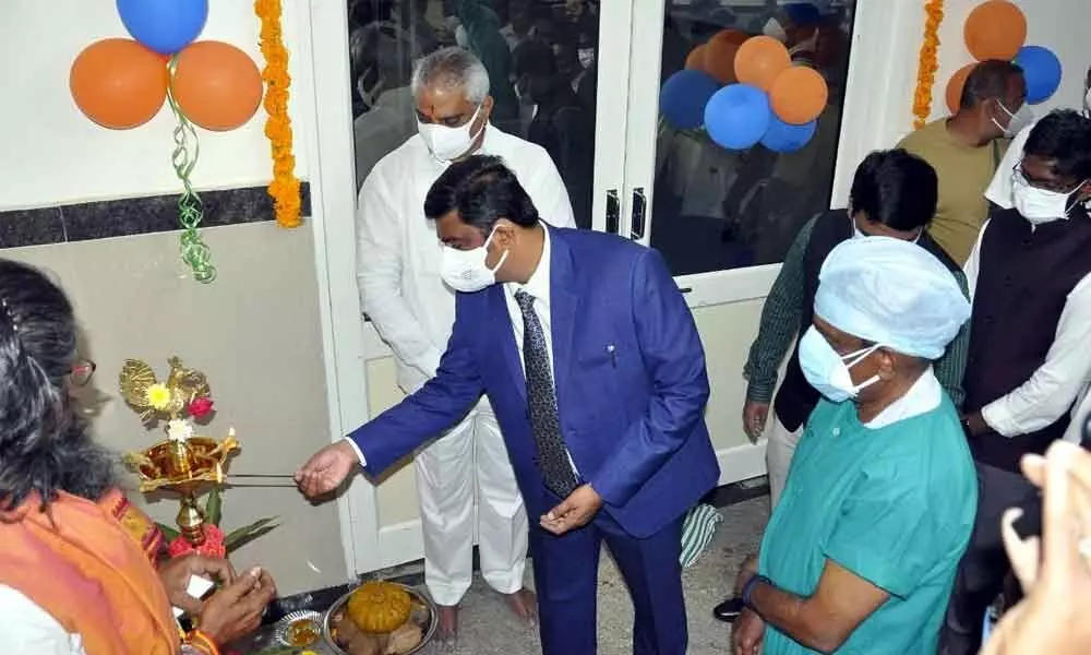 Krishna District Collector J Nivas inaugurating cardiothoracic wing at Government General Hospital in Vijayawada on Monday