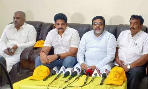All India Yadava Mahasabha vice-president Som Prakash Yadav speaking at a press meet in Ongole on Monday